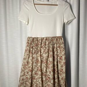 Floral Print Kids Dress - White and Cream